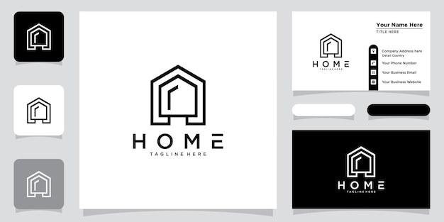 Home logo design real estate construction architecture and building logos with business card design Premium Vector