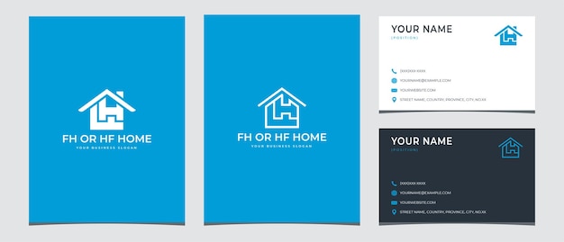 Home logo with initials FH or HF and business card design