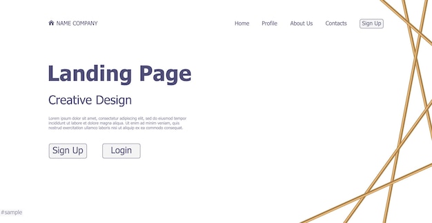 Home page landing white web template gold lines landing page digital website landing page design concept Vector