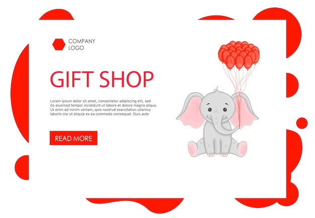 Home page Valentine's Day template with cute elephant. Cartoon style. Vector illustration.