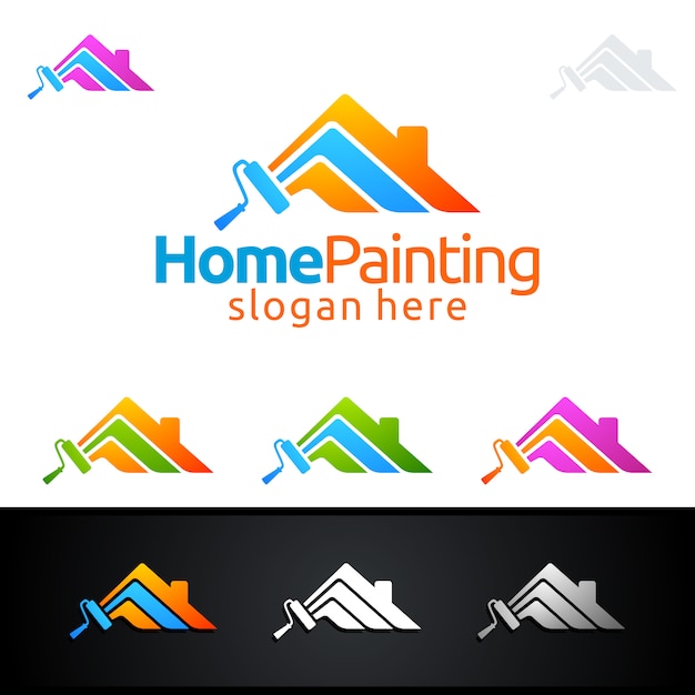 Home Painting Logo with Paint Brush and House Concept