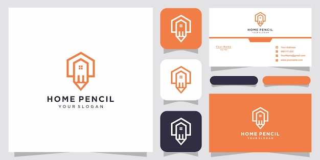 Home pencil logo line art style and business card