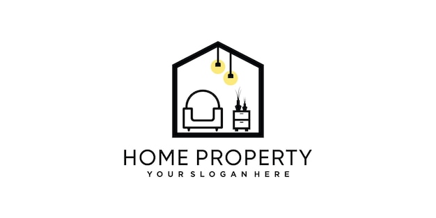 Home property logo design template with line art style Premium Vector