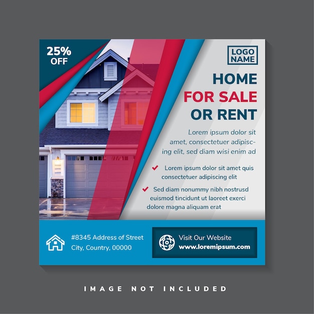 home real estate property square banner for social media sale or rent banner for flyer