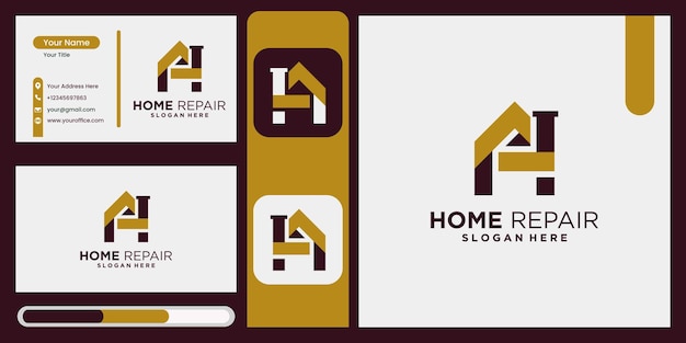 Home renovation home repair home improvement and industry logo design with business card display