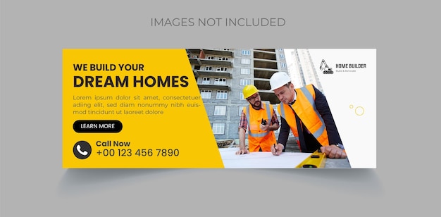 Vector home repair or construction facebook timeline cover and web banner design template