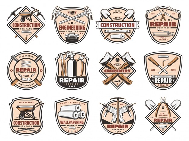 Vector home repair construction work tools icons