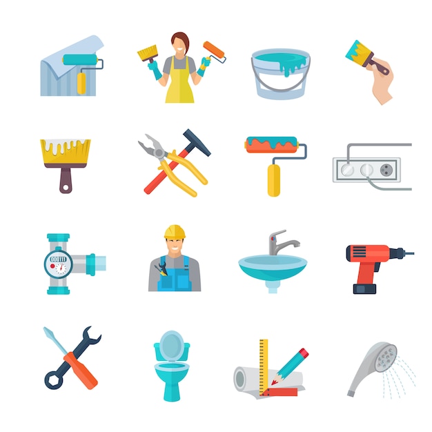 Home repair icons flat set 