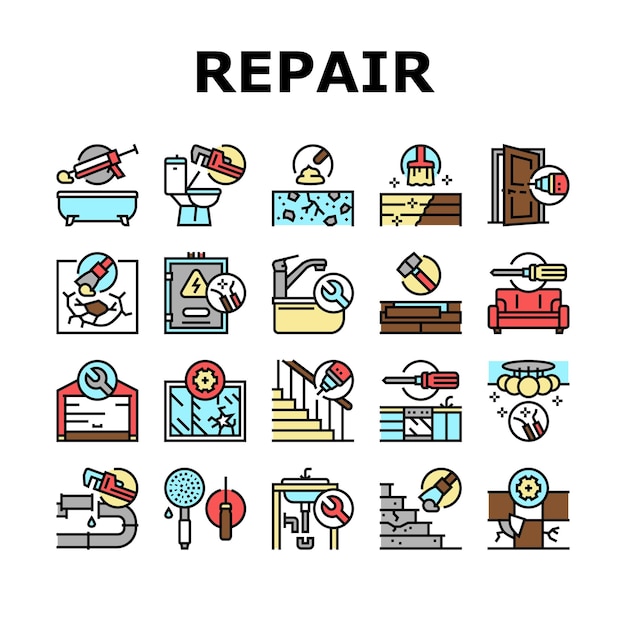 Home Repair Occupation Collection Icons Set Vector