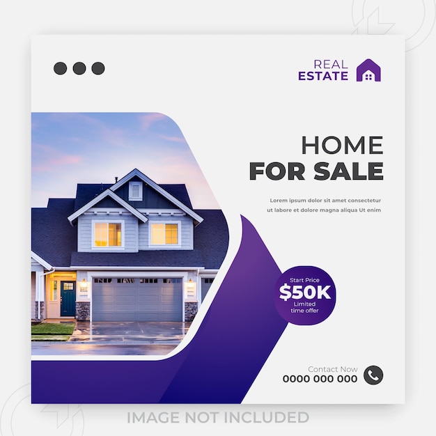 Home for sale or 2 color gradient clean background and Digital Building construction social media banner template