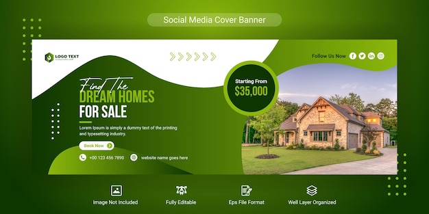 home for sale real estate social media Facebook cover banner template