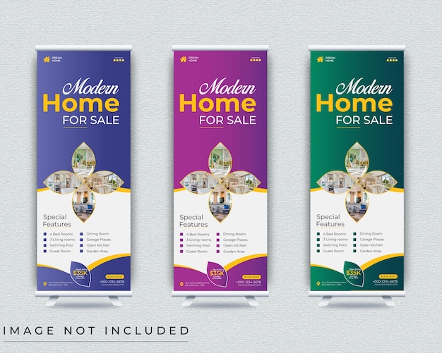 home for sale roll up or x banner template design