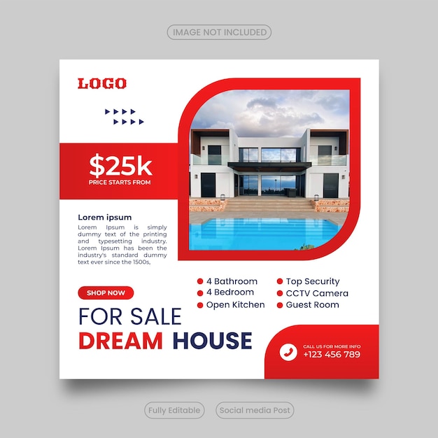 Home sale social media post flat and minimalist real estate sale banner template