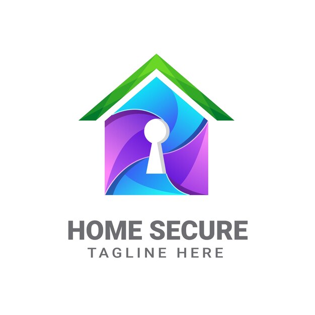 Home secure logo design template   premium, home security, key house, secure home