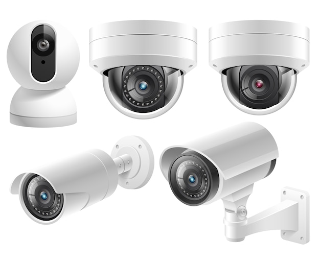 Home security cameras video surveillance systems isolated illustration