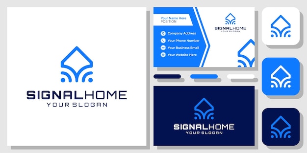 Home Signal House Wifi Technology Internet Network Router Logo Design with Business Card Template