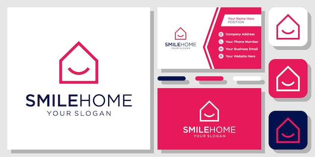 Home Smile House Happy Friendly Property Building Simple Logo Design with Business Card Template