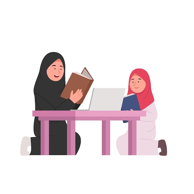 Home Studying Arabian Mother Teach Daughter