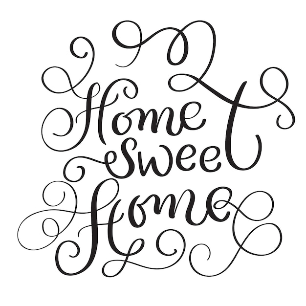 Vector home sweet home words on white background hand drawn calligraphy lettering vector illustration