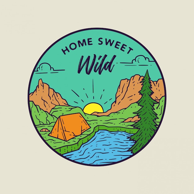 Home sweet wild monoline illustration