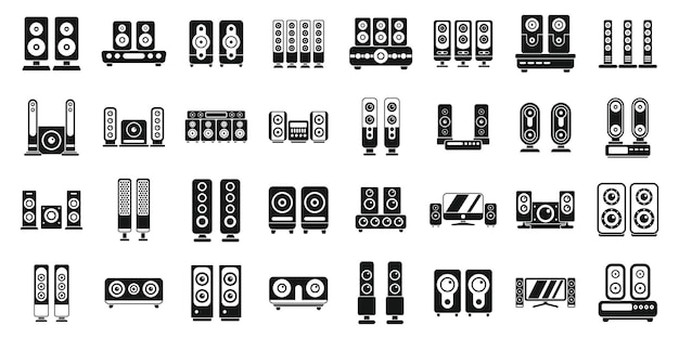 Home theater icons set simple vector Speaker audio