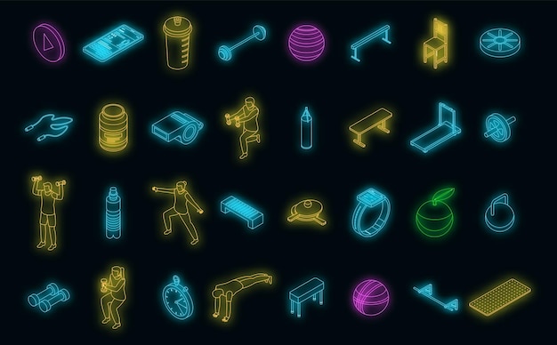 Home training icons set vector neon