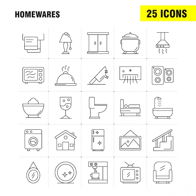 Home wares Line Icons Set For Infographics, Mobile UX/UI Kit 