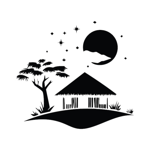 Vector home with tree silhouette vector art illustration