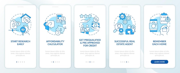 Homebuying steps blue onboarding mobile app screen