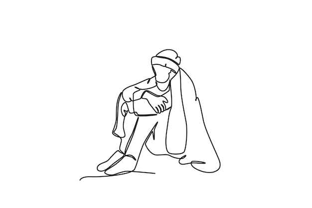 A homeless person sits with a blanket Homeless oneline drawing