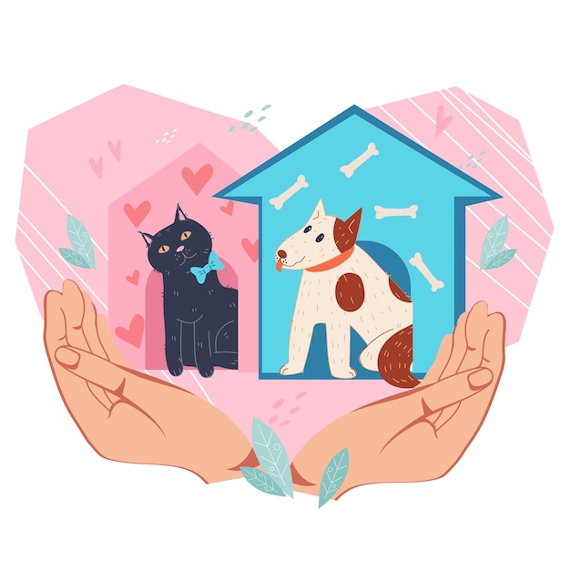 Homeless pets care adoption charity and volunteering for animals vector