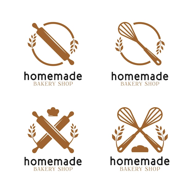 Homemade bakery logo collection with a rolling pin whisk and wheat concept for bread shop