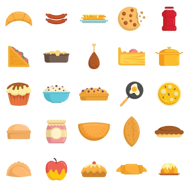 Homemade food icons set. Flat set of homemade food vector icons isolated on white background