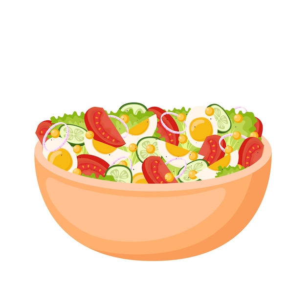 Homemade salad from fresh vegetable greens and eggs Healthy food Vegetarian meal Vector illustration