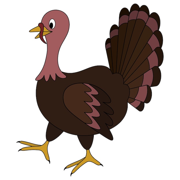 Homemade turkey in cartoon style The bird is walking side view thanksgiving day symbol