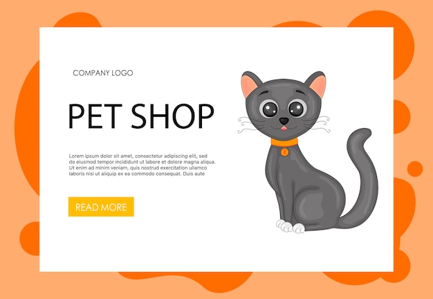 Homepage template for your site with cute cat. Cartoon style. Vector illustration.