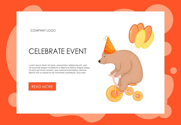 Homepage template for your site with teddy bear. Cartoon style. Vector illustration.