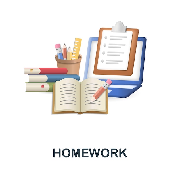 Homework icon 3d illustration from back to school collection Creative Homework 3d icon for web design templates infographics and more