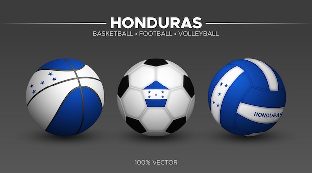 Vector honduras flag basketball football volleyball balls mockup 3d vector sport illustration isolated