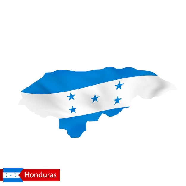 Honduras map with waving flag of country