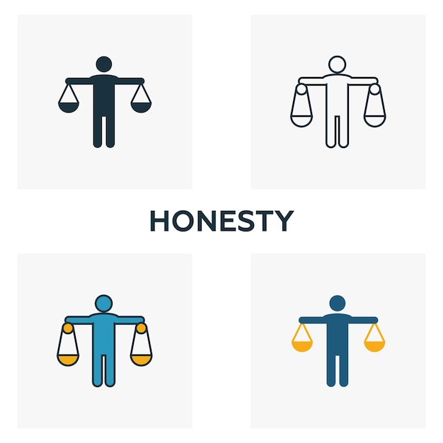 Honesty icon set Four elements in diferent styles from business ethics icons collection Creative honesty icons filled outline colored and flat symbols