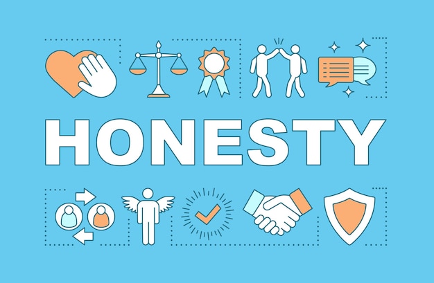 Honesty word concepts banner. Reliability. Morality. Liability. Commitment, integrity. Presentation, website. Isolated lettering typography idea with linear icons. Vector outline illustration