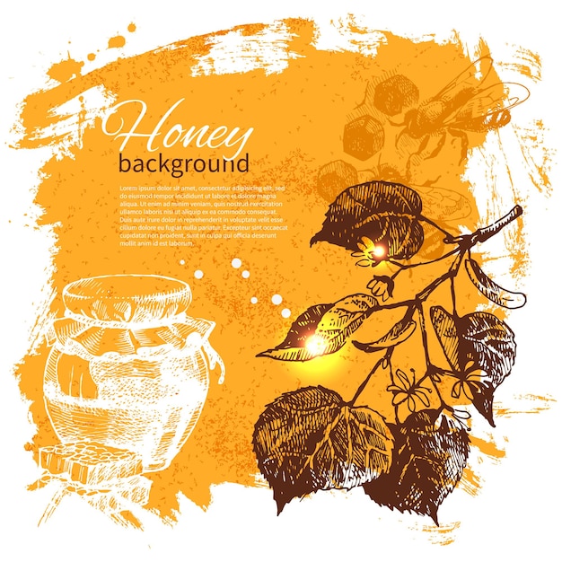 Honey background with hand drawn sketch illustration