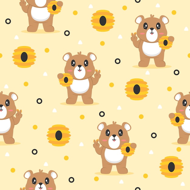 Honey bear cartoon trendy pattern design concepts