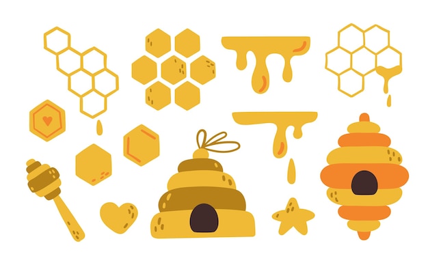 Honey bee elements kids isolated clip art bundle. Cartoon honeycombs and hive