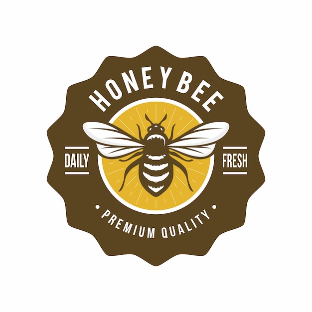 Honey bee emblem logo design vector illustration