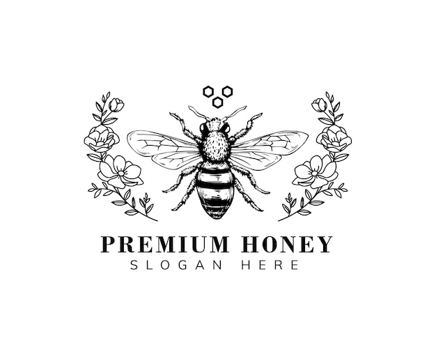 Honey bee hand drawn logo template