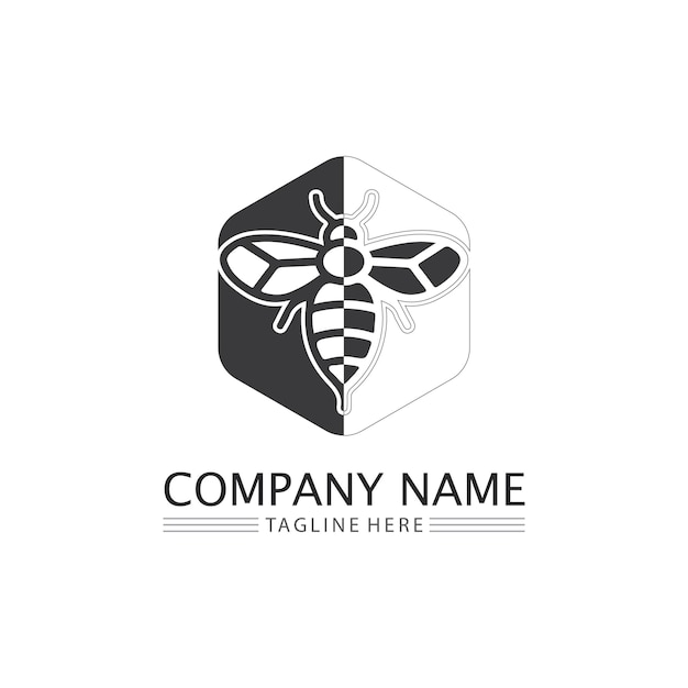 Honey and bee icon logo vector animal design and illustration