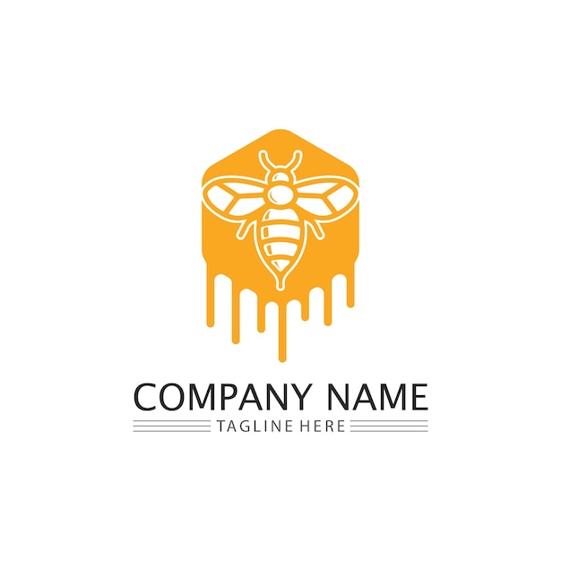 Honey and bee icon logo vector animal design and illustration