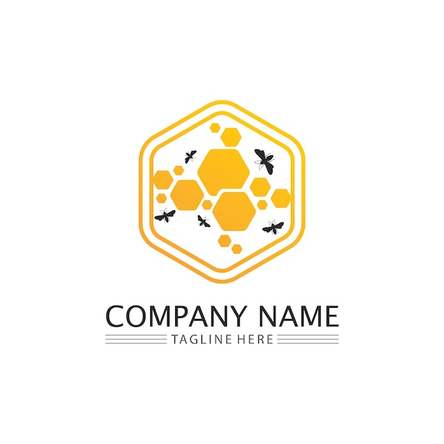 Honey and bee icon logo vector animal design and illustration